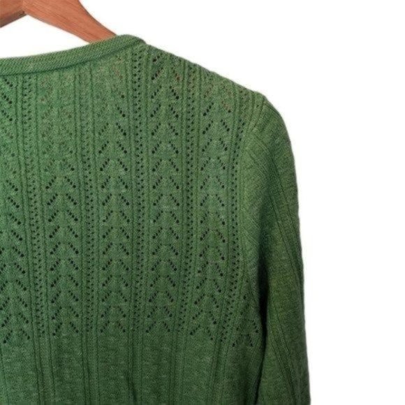 St. John Green Cable Knit Cardigan Sweater size M Medium Wool Blend - Picture 11 of 12